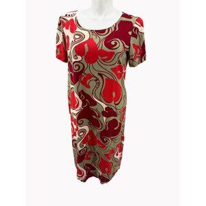 Manuhealii Vintage Maxi Dress L Red Hawaiian Floral Side Slits Zip Back AS IS